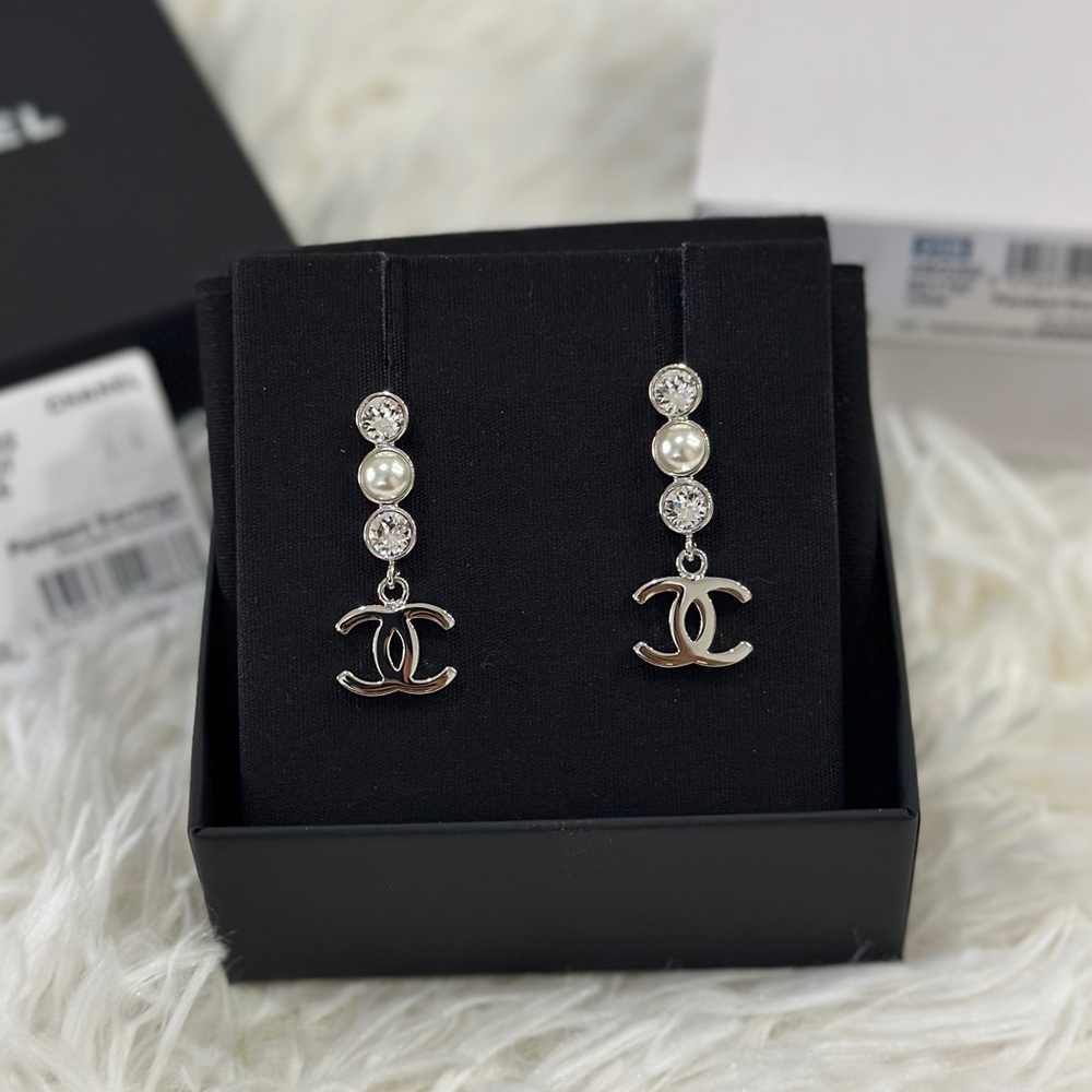 CHANEL DANGLE CC EARRINGS W CRYSTAL